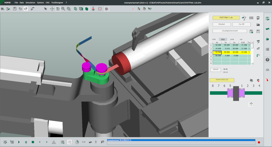 3D-Simulation der Biegung einer Metallschiene mit der Programmier-Software VGP3D