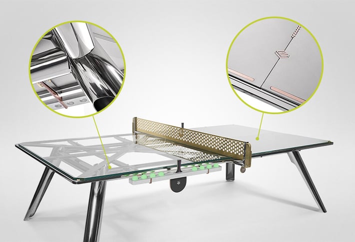 Table de ping pong réalisée avec un mix technologique complété par la découpe laser et le cintrage.